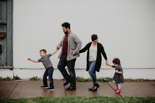 a family on a walk